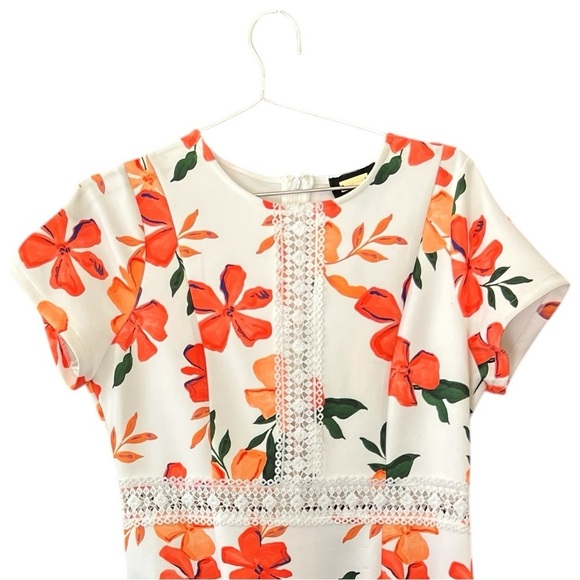 New Alexia Admor Floral Lace Trim Fit & Flare Mini Dress 10 Peach White Fern - Picture 4 of 14